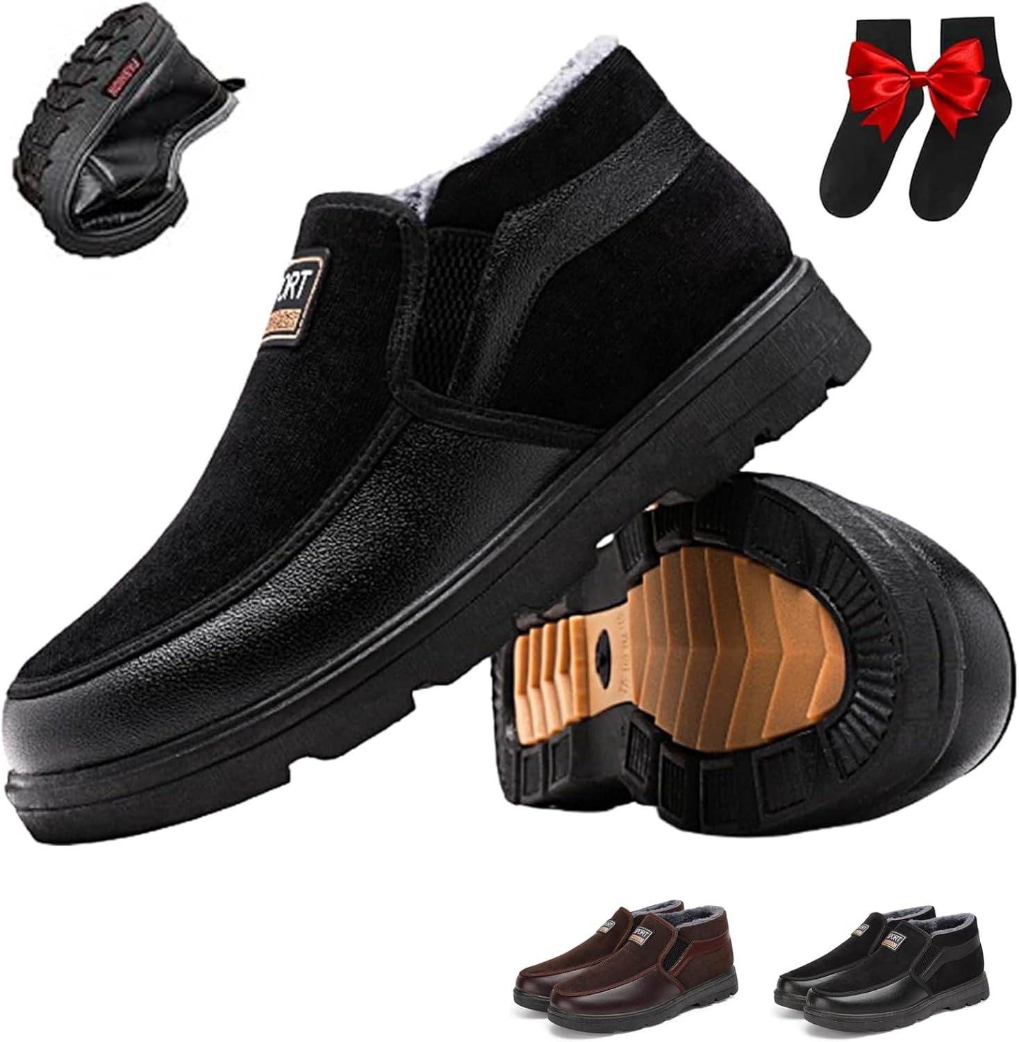 

Мужские ортопедические теплые снежные ботинки GHTRHSB, мужские теплые ботинки на меху, с легким скольжением на снегу, удобные, легкие, противоскользящие, зимние ботинки для работы, для прогулок пожилых людей, черный