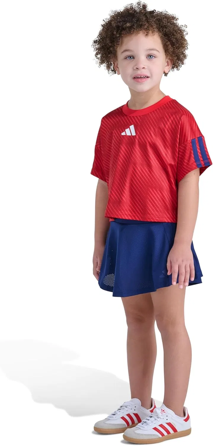 Спортивный комплект для девочек с топом и шортами adidas, красный — фото 4