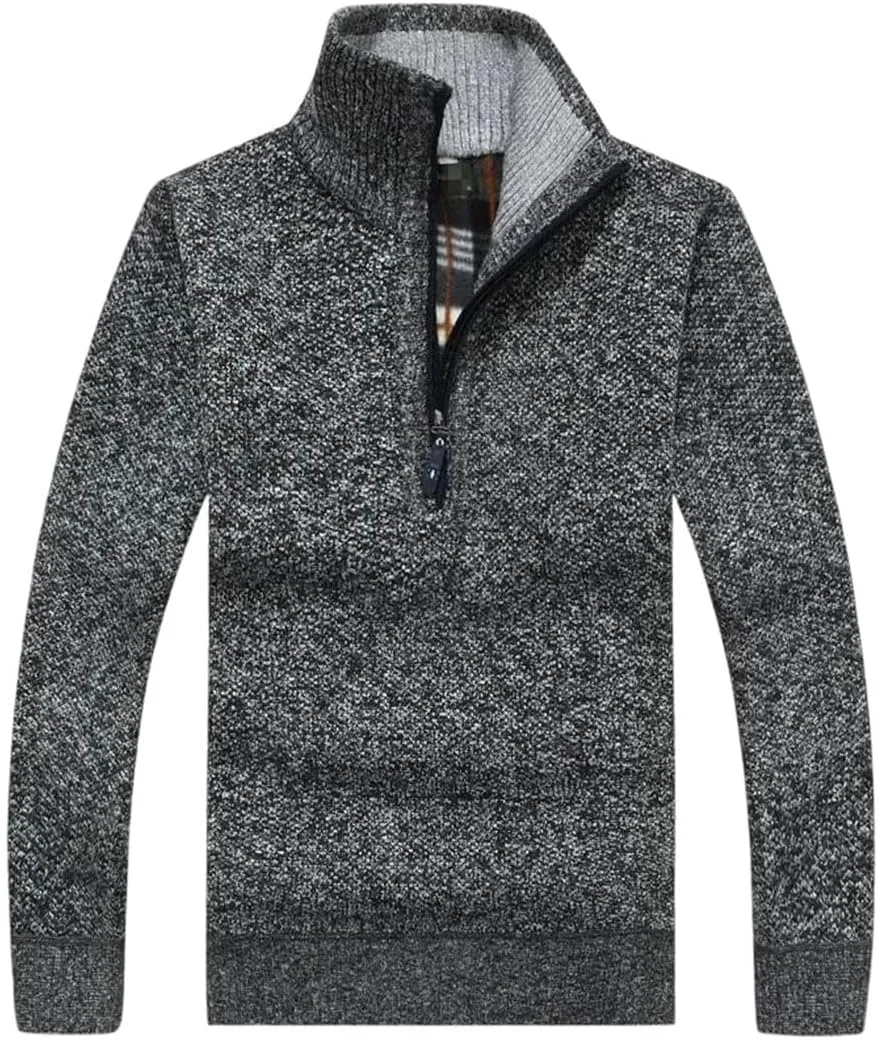 

Мужской шерстяной толстый свитер с полумолнией и воротником-стойкой