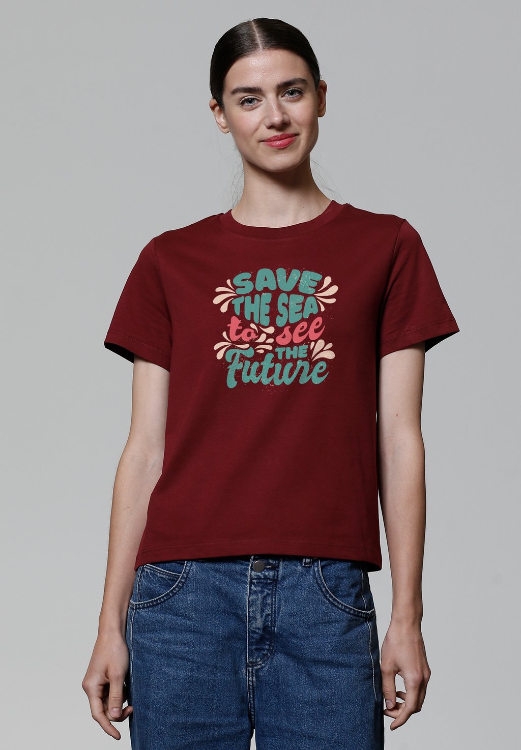 

Футболка с принтом SAVE THE SEA watapparel, темно-красный