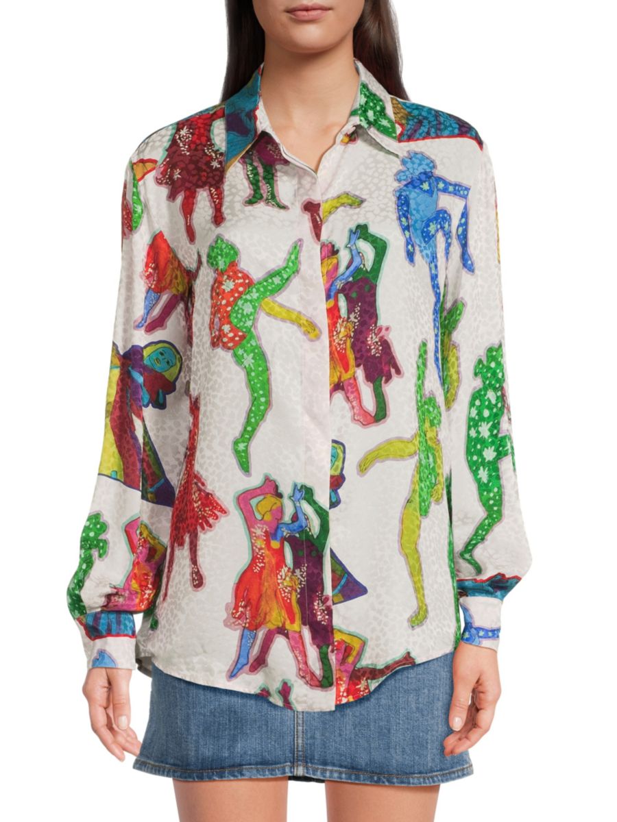 

Шелковая рубашка с принтом и пуговицами спереди Stella McCartney, белый мульти