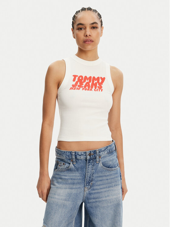 

Топ slim fit DW0DW21339 Tommy Jeans, экрю