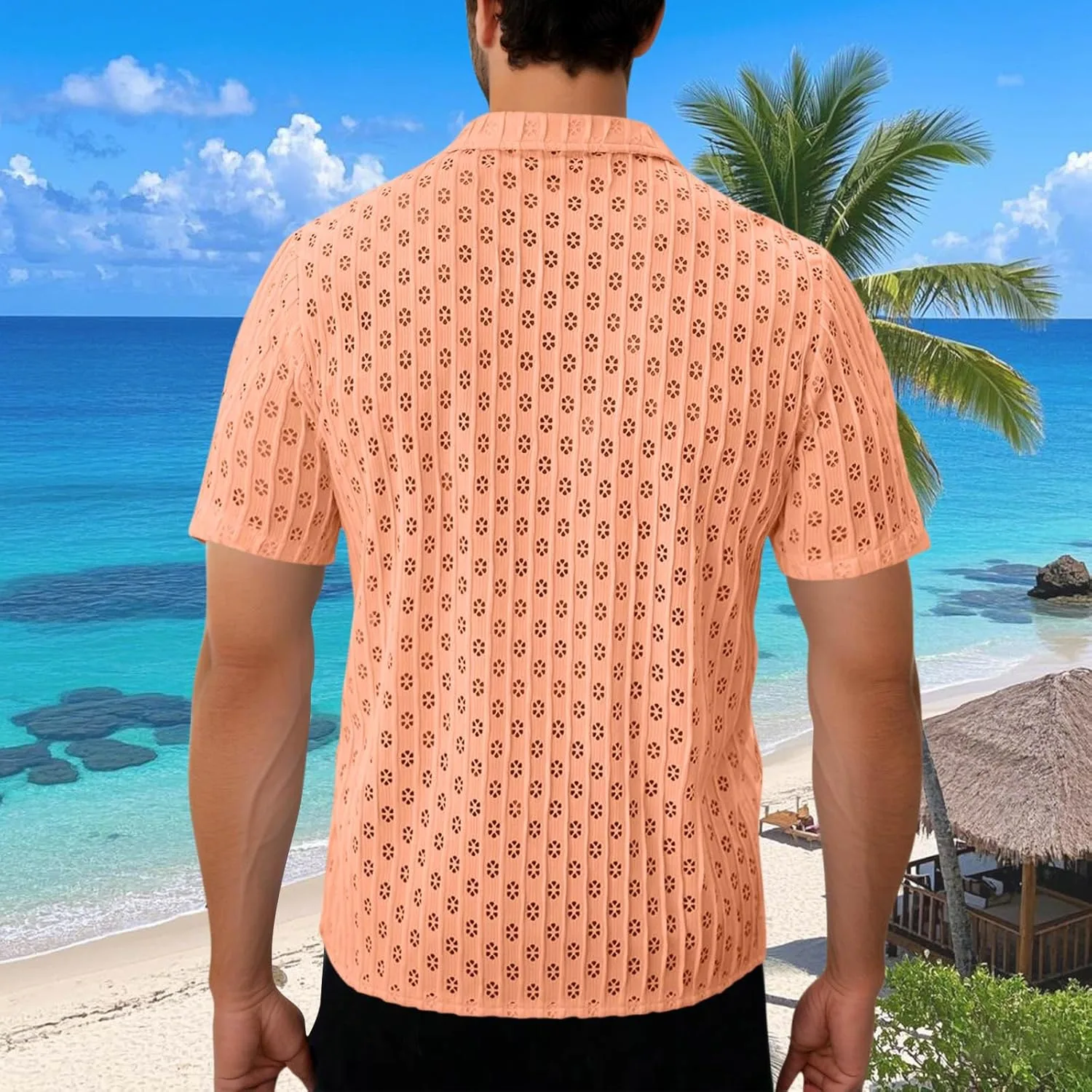 Мужская рубашка Guayabera с длинным рукавом, летняя, дышащая — фото 4