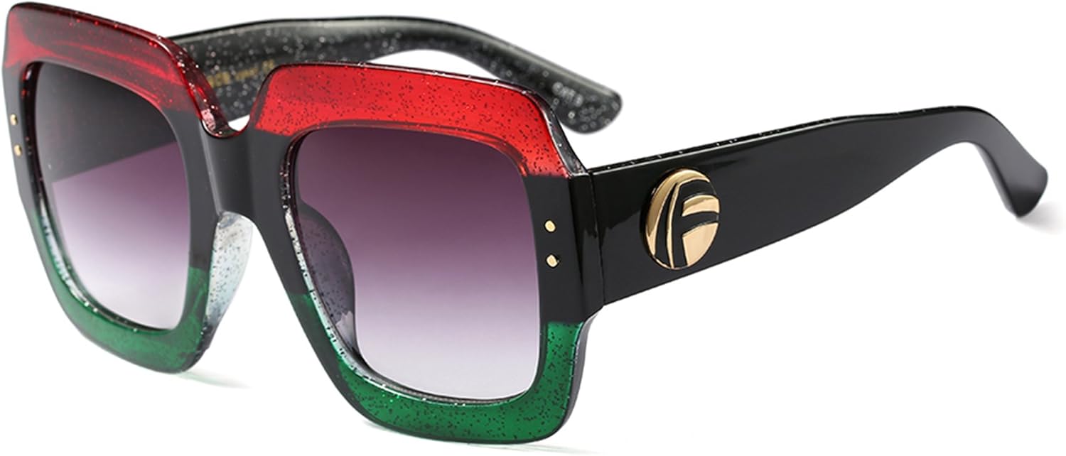 

FEISEDY Ретро-модные квадратные солнцезащитные очки для женщин, увеличенного размера, стильные, в винтажном стиле, дизайнерские солнцезащитные очки B2276, 001 Red-green Frame/Grey Lens