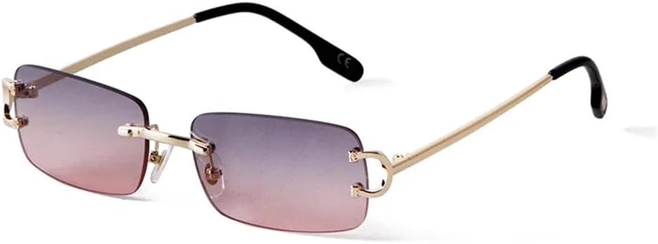 

Солнцезащитные очки в стиле ретро 2027 года, прямоугольные, без оправы, для женщин и мужчин, с золотой металлической оправой, защита от УФ-излучения UV400 MTZJH, C6 Gray Powder