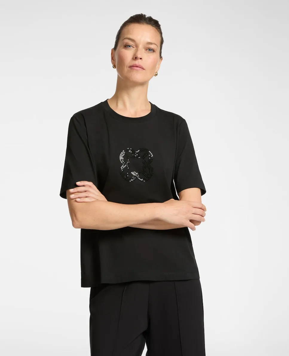 

Женская футболка с вышивкой монограммы и коротким рукавом Elena Miró, черный