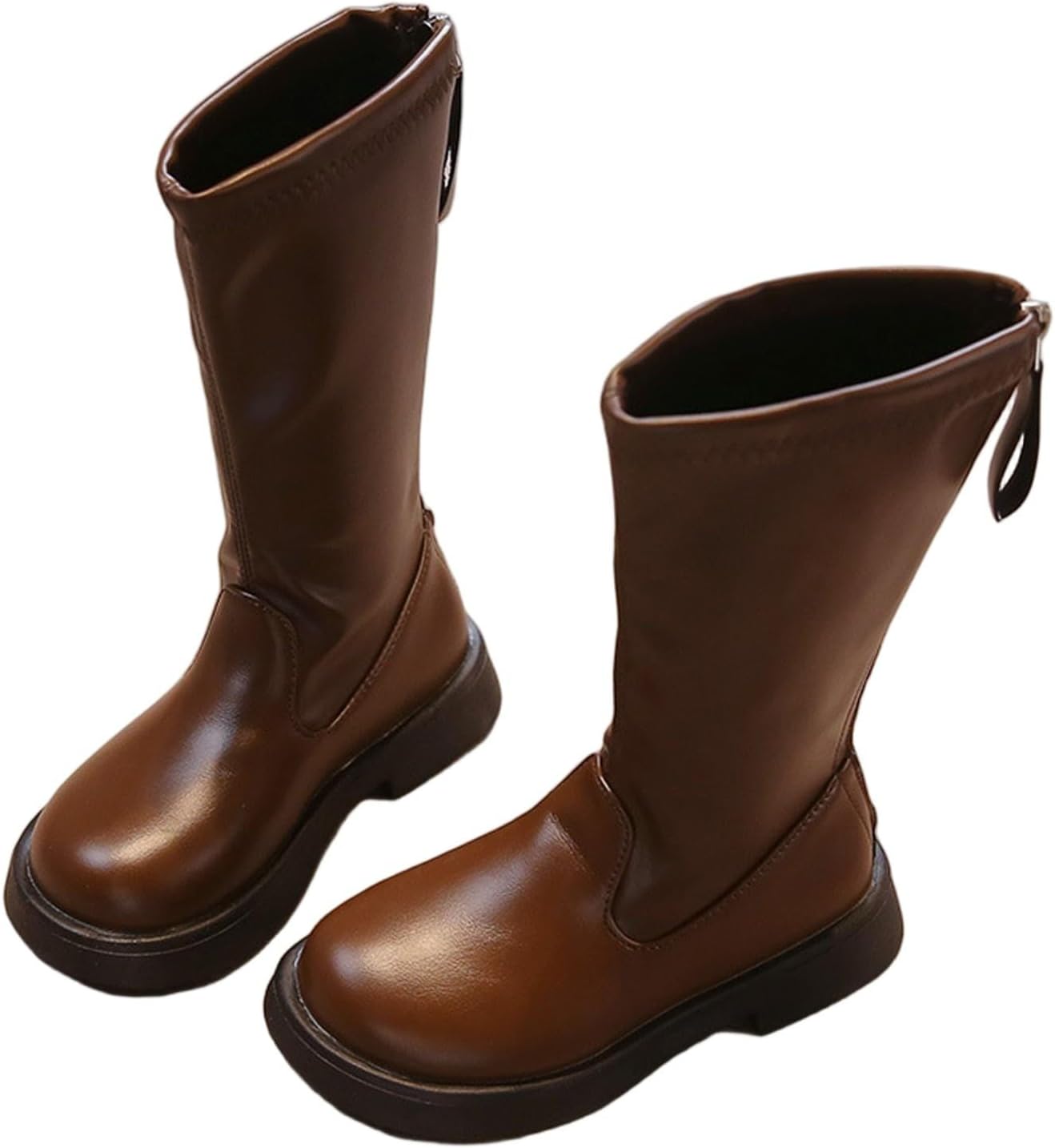 

Детские модные сапоги до колена для девочек с низким каблуком, задней молнией, высокие сапожки для верховой езды, повседневные длинные сапоги для маленьких и больших детей Generic, Brown