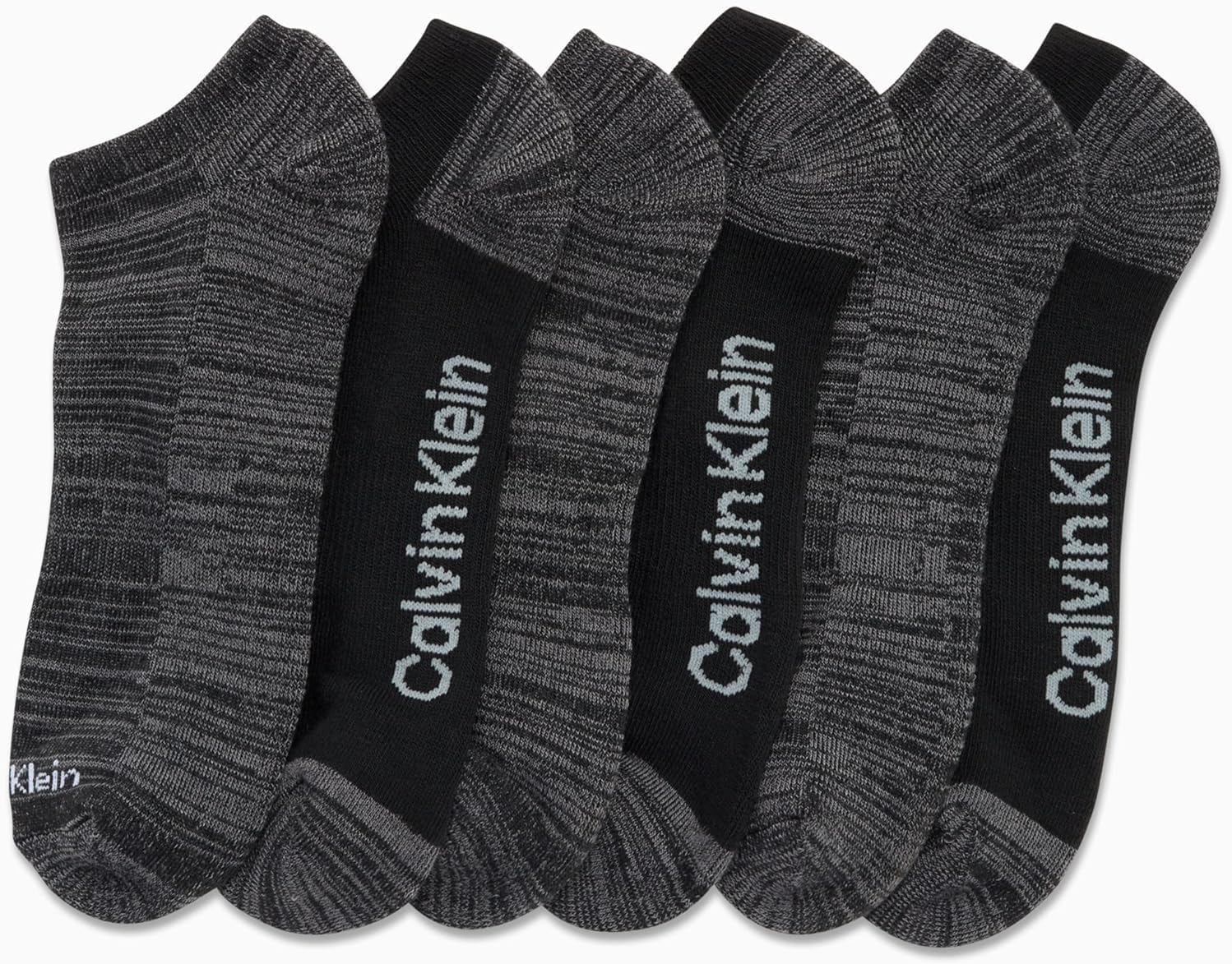 Мужские носки Calvin Klein No Show - 12 пар мягких эластичных повседневных носков с низкой посадкой и нескользящей пяткой, Grey Stripes — фото 2