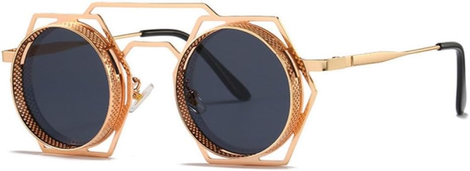 

Круглые солнцезащитные очки в стиле стимпанк для женщин и мужчин, с металлической сеткой, с индивидуальным дизайном, женские очки-маска с защитой от УФ-излучения UV400 WNCKSQ, Gold-black