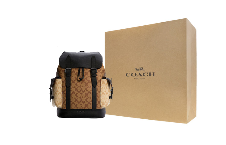 

Coach Мужской рюкзак Hudson Canvas с кожаной отделкой, размер Medium, цвета хаки, коричневый и черный