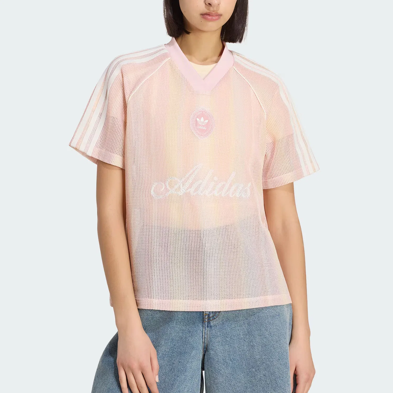 Женская трикотажная футболка с рукавом реглан Adidas Originals, Light Pink/Light Yellow/Ivory — фото 3