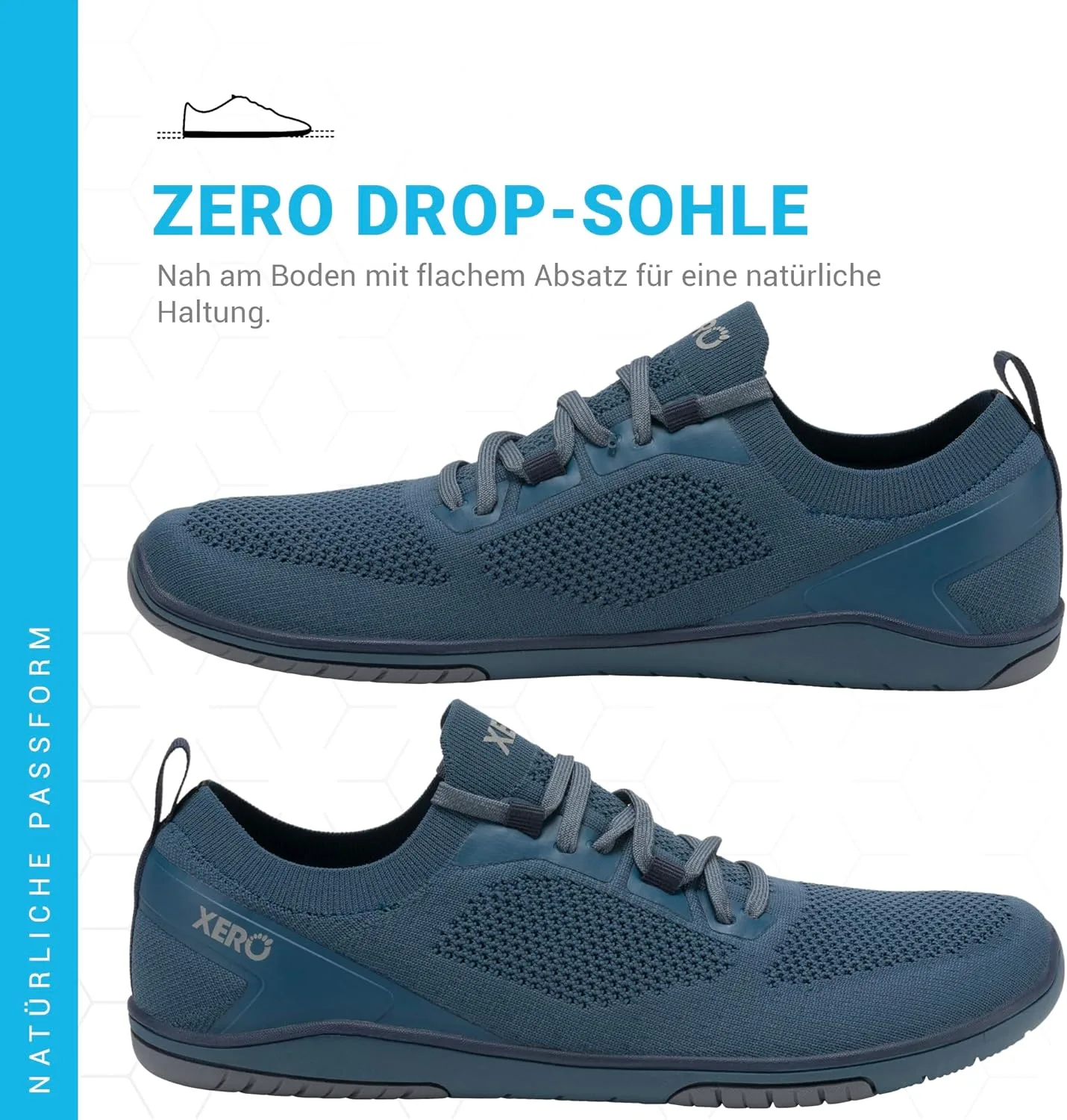 Мужские кроссовки Xero Shoes для ходьбы босиком | Кроссовки Nexus Knit для тренировок | Модные мужские кроссовки с нулевым перепадом высоты подошвы и широким носком | Минималистичный дизайн, синий — фото 3