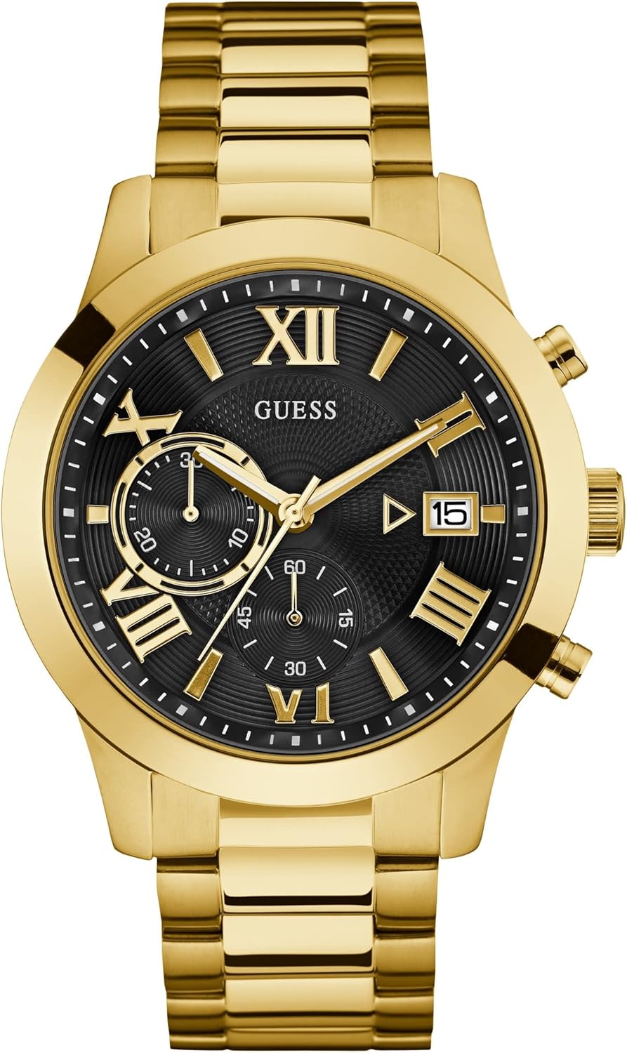 

GUESS Мужские часы на браслете из нержавеющей стали Gunmetal с хронографом, Gold Tone/Gold Tone/Black, Позолоченный, GUESS Мужские часы на браслете из нержавеющей стали Gunmetal с хронографом, Gold Tone/Gold Tone/Black
