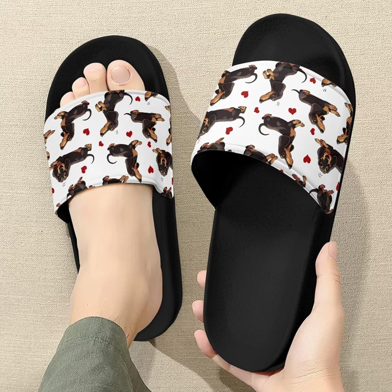 Женские сандалии Forchrinse Retro с пчелой и подсолнухом, с поддержкой свода стопы, летние плоские тапочки для дома и улицы, Dachshund Paw Print — фото 3