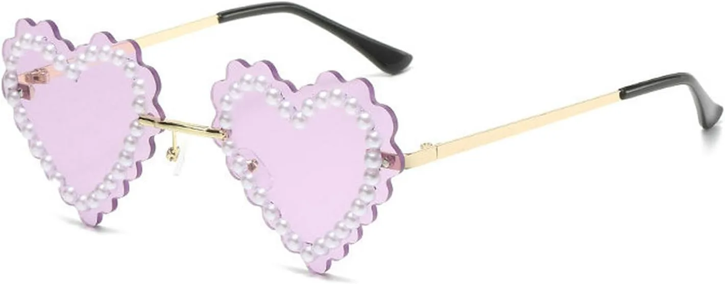 

COTIA Милые безободковые солнцезащитные очки в форме сердца с жемчугом для женщин, блестящие, для вечеринок и фестивалей, очаровательные очки, 2pcs Purple+pink