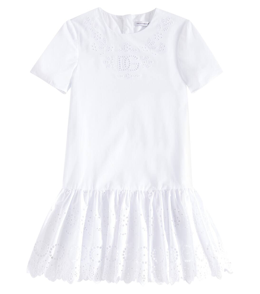 

Платье из хлопка с вышитым логотипом Dolce&Gabbana Kids, цвет bianco ottico
