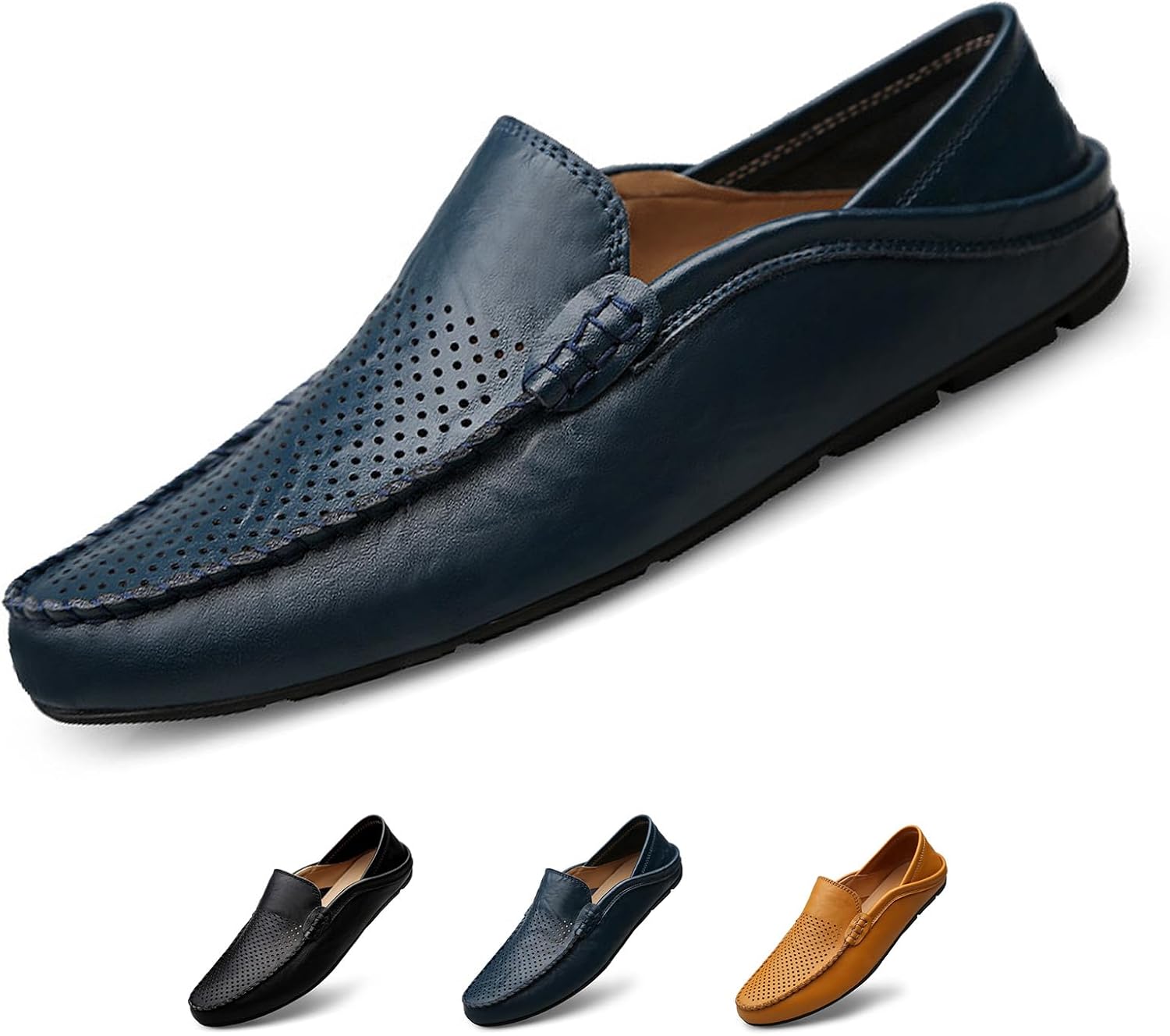 

Классические комфортные повседневные мужские кожаные лоферы с плоской подошвой Optigard, синий