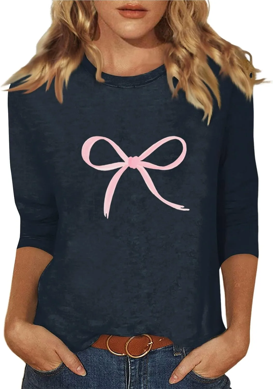 

Летний топ для женщин Casual Loose Crewneck 2D Print Tee с 3/4 рукавом FQZWONG