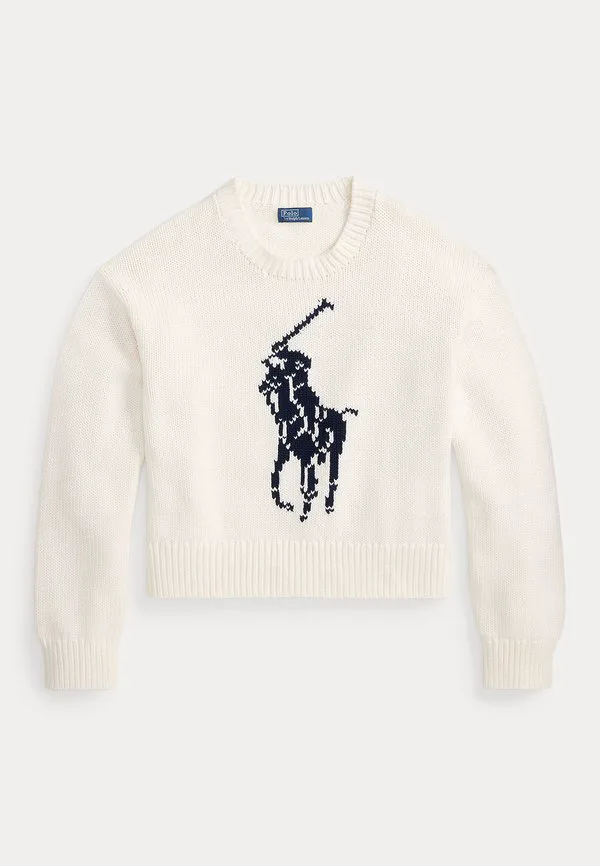 Хлопковый свитер с круглым вырезом и изображением большого пони Polo Ralph Lauren, White — фото 4