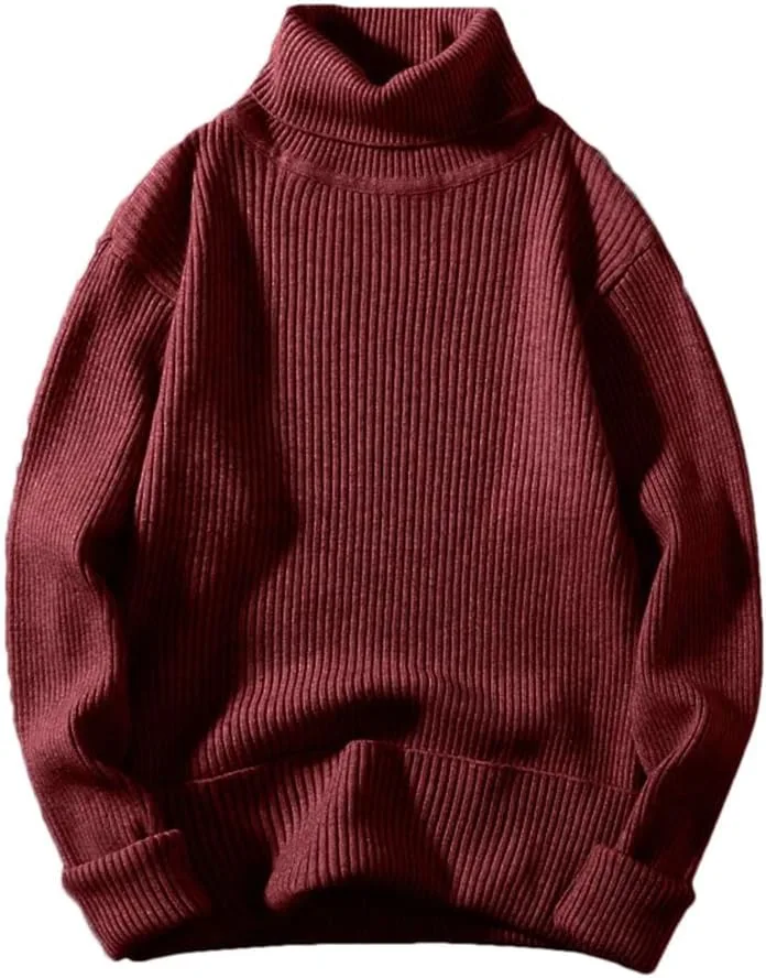 

Мужской однотонный вязаный свитер с высоким воротником