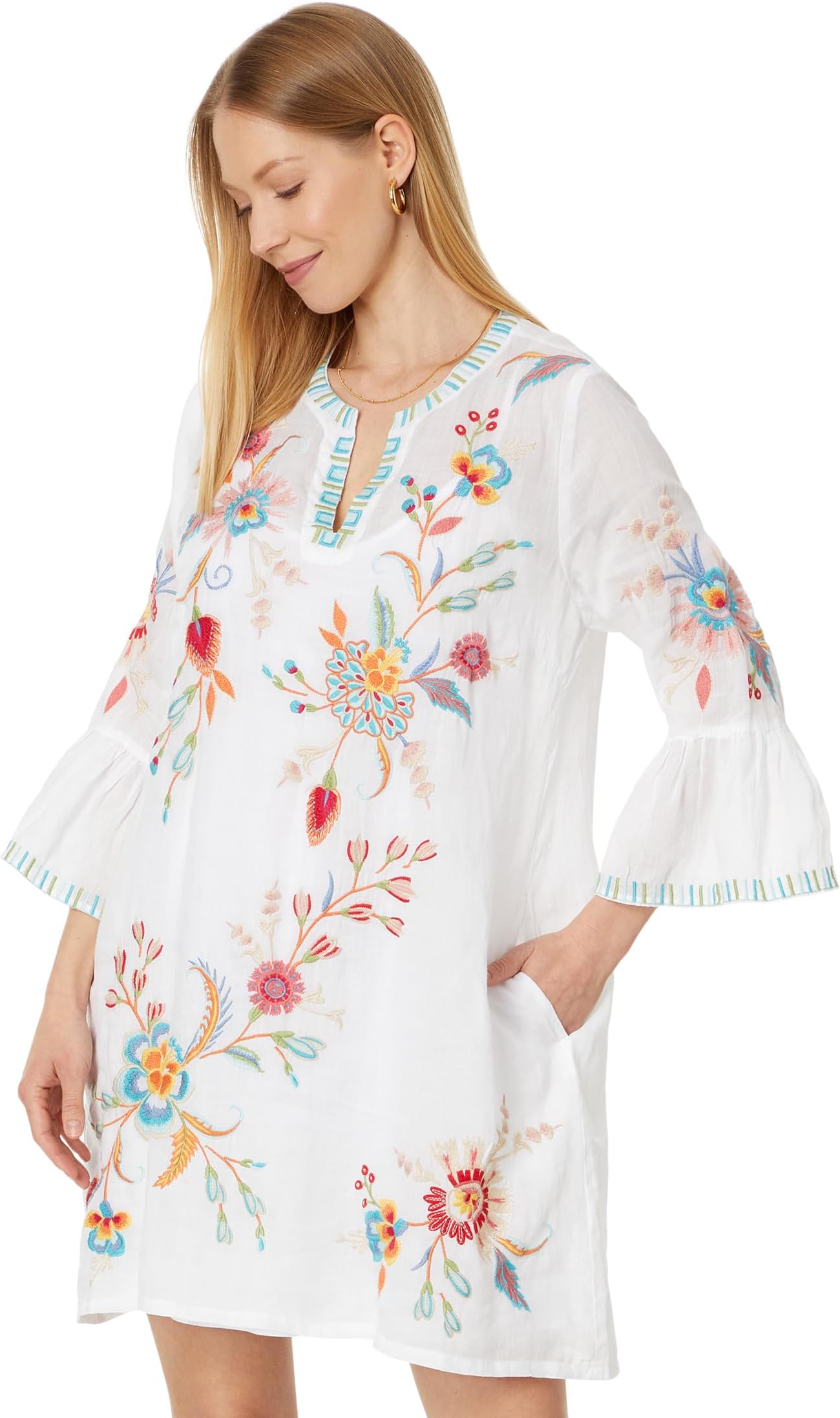 

Платье Johnny Was Joele Ruffle Sleeve Dress (Slip), белый