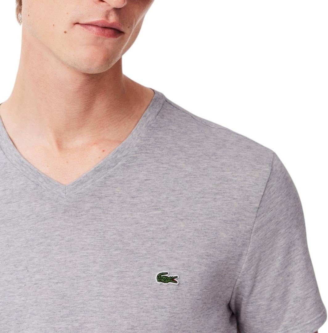 Мужская футболка Lacoste с коротким рукавом и V-образным вырезом из хлопкового джерси Pima, Silver Heathered — фото 2