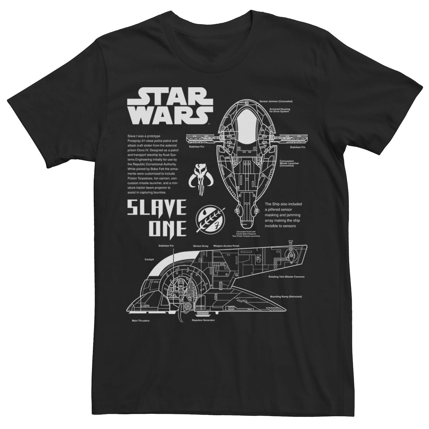 

Мужская футболка Slave One Ship Schematics Star Wars