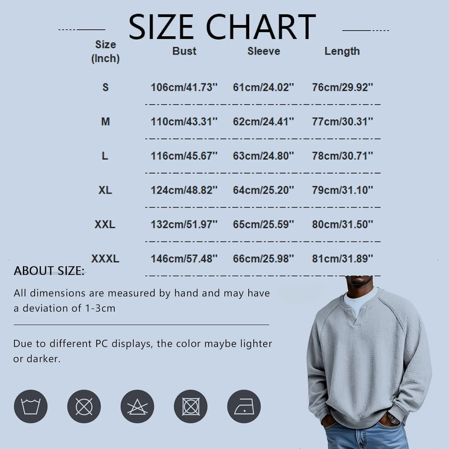 Мужская футболка с V-образным вырезом и длинным рукавом, Casual, Plus Size, в полоску — фото 4
