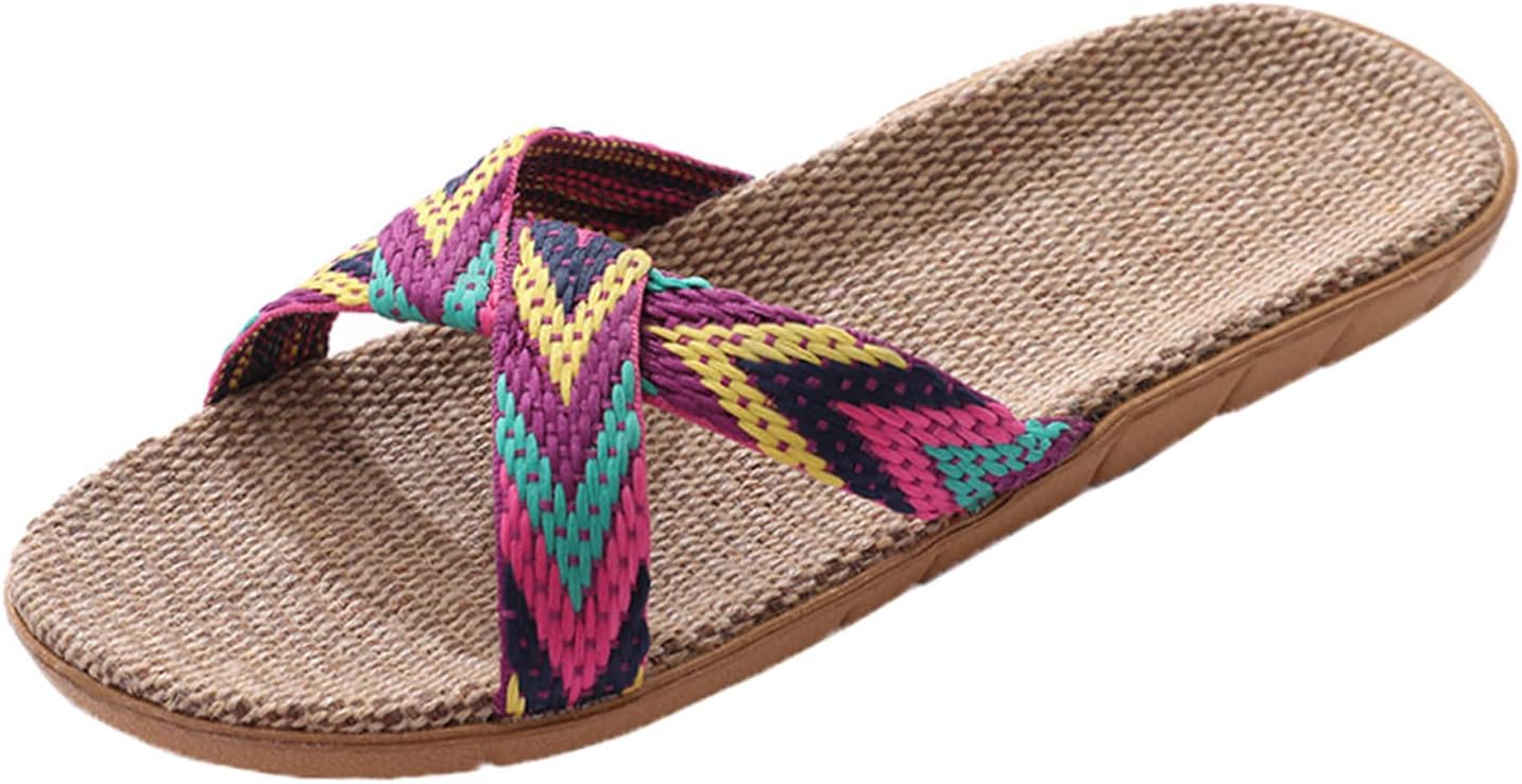 

Летние пляжные обувь Hwayslon унисекс из льна Нескользящие тапочки для дома, фиолетовый