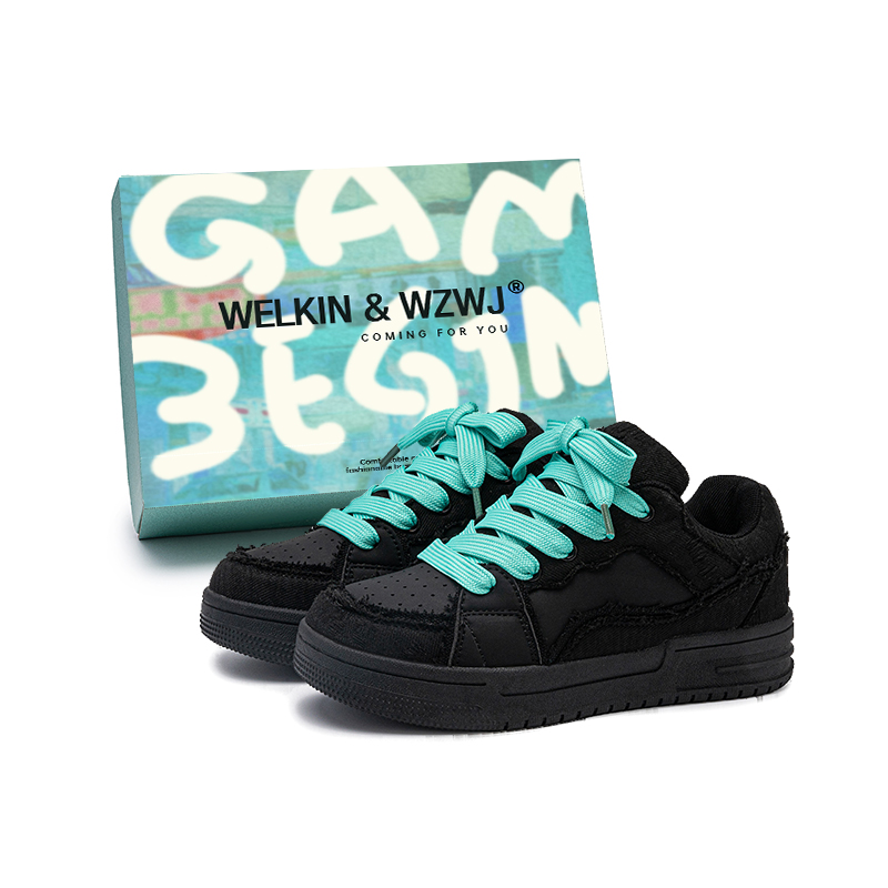 

WELKIN&WZWJ Скользоустойчивые, износостойкие, легкие, дышащие низкие скейтерские кроссовки унисекс Black Lake Green, цвет Black Lake Green