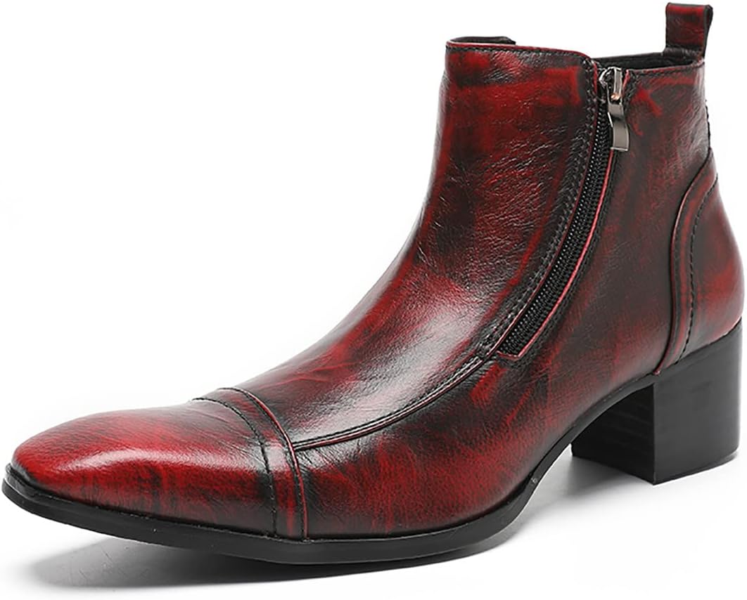 

Мужские ботинки Santimon Mens из натуральной кожи Челси на щиколотке - модные повседневные ковбойские ботинки с двойной боковой молнией для вечеринок, бизнеса и свадеб, красный