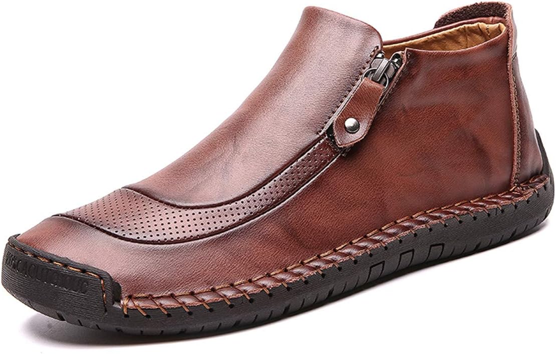 

Мужские кожаные лоферы ChicWind с ручной строчкой и молнией спереди, легкие мокасины, коричневый