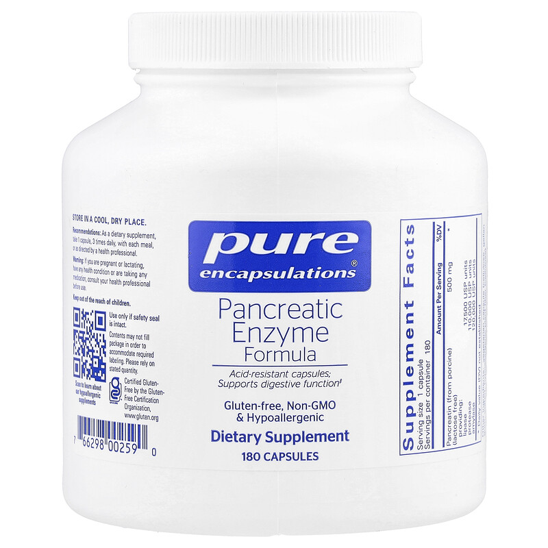 

Pure Encapsulations, Формула панкреатических ферментов, 500 мг, 180 капсул