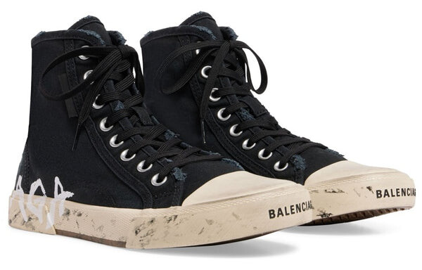 Кроссовки paris high top sneakers 'black destroyed cotton and white rubber with graffiti' Balenciaga, черный — фото 3