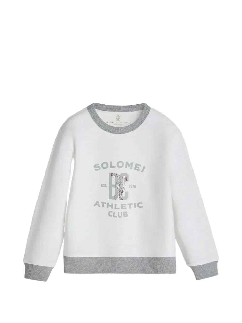 Свитшот из смесового хлопка и льна френч-терри с принтом Brunello Cucinelli Kids, серый