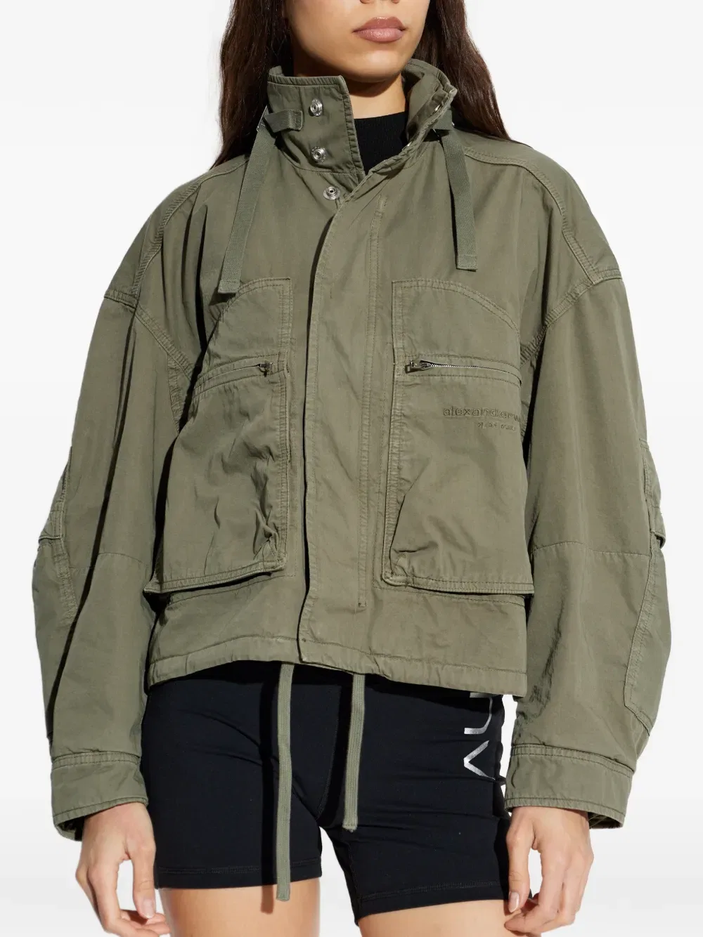 Хлопковая куртка с вышитым логотипом Alexander Wang, зеленый — фото 3