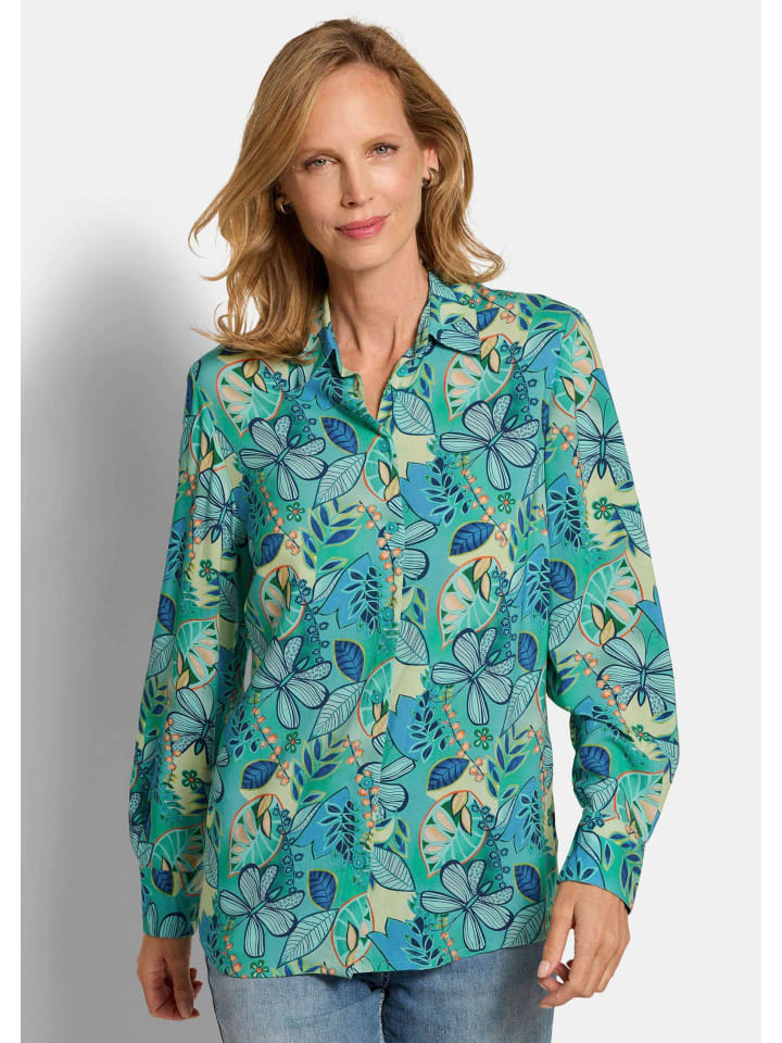 

GOLDNER Рубашка-блузка с цветочным принтом в шалфейно-голубом цвете с узором