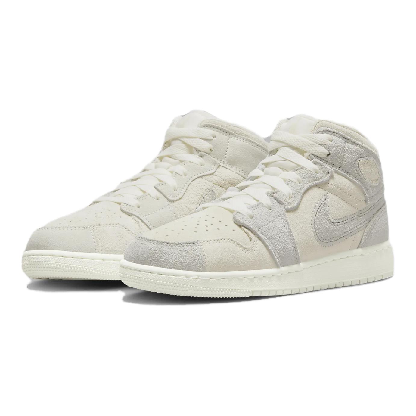 Jordan Air 1 Slip Resistant Abrasion Resistant Mid top детские повседневные кроссовки Ivory White Grade School — фото 4