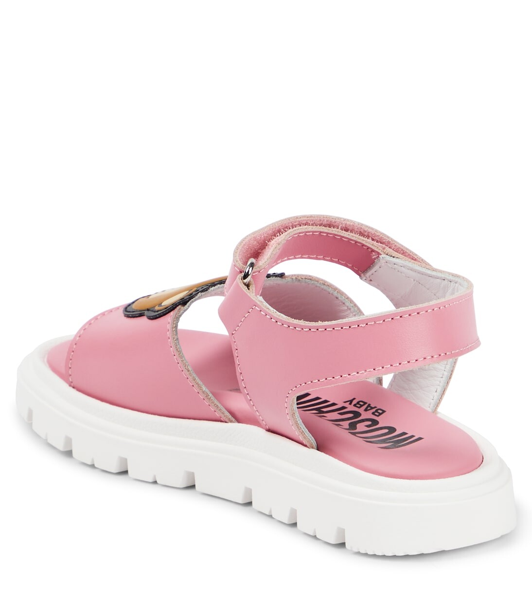 Кожаные сандалии с мишками teddy Moschino Kids, розовый — фото 2