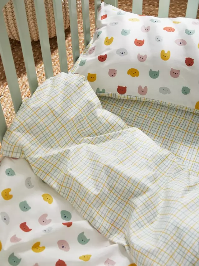 

Комплект из пододеяльника и наволочки John Lewis ANYDAY Happy Faces Reversible Toddler Pure Cotton