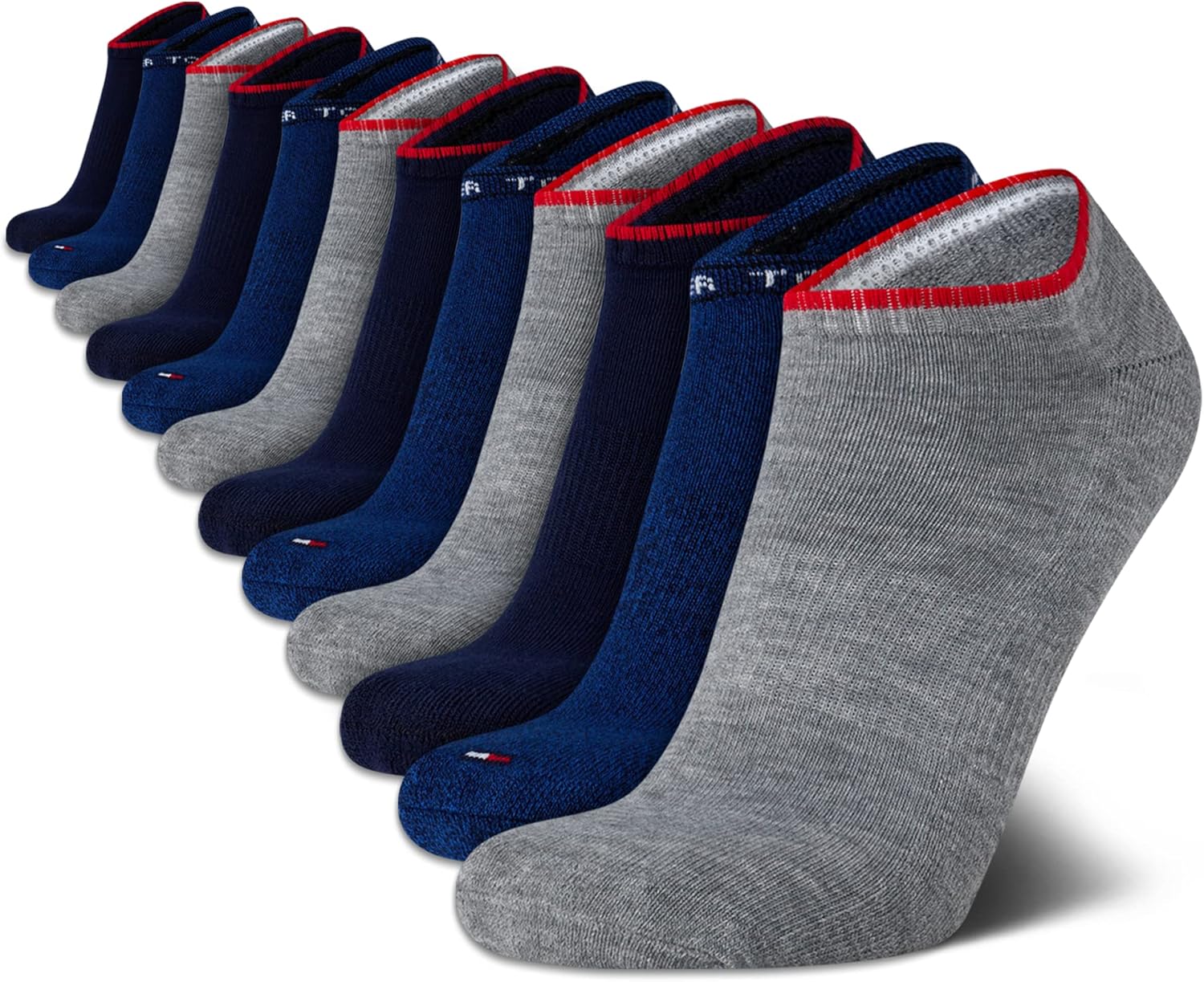 

Мужские носки Tommy Hilfiger с низкой посадкой - 12 пар спортивных носков для бега, влагоотводящих и невидимых (размеры: 7-12), Blue/Grey