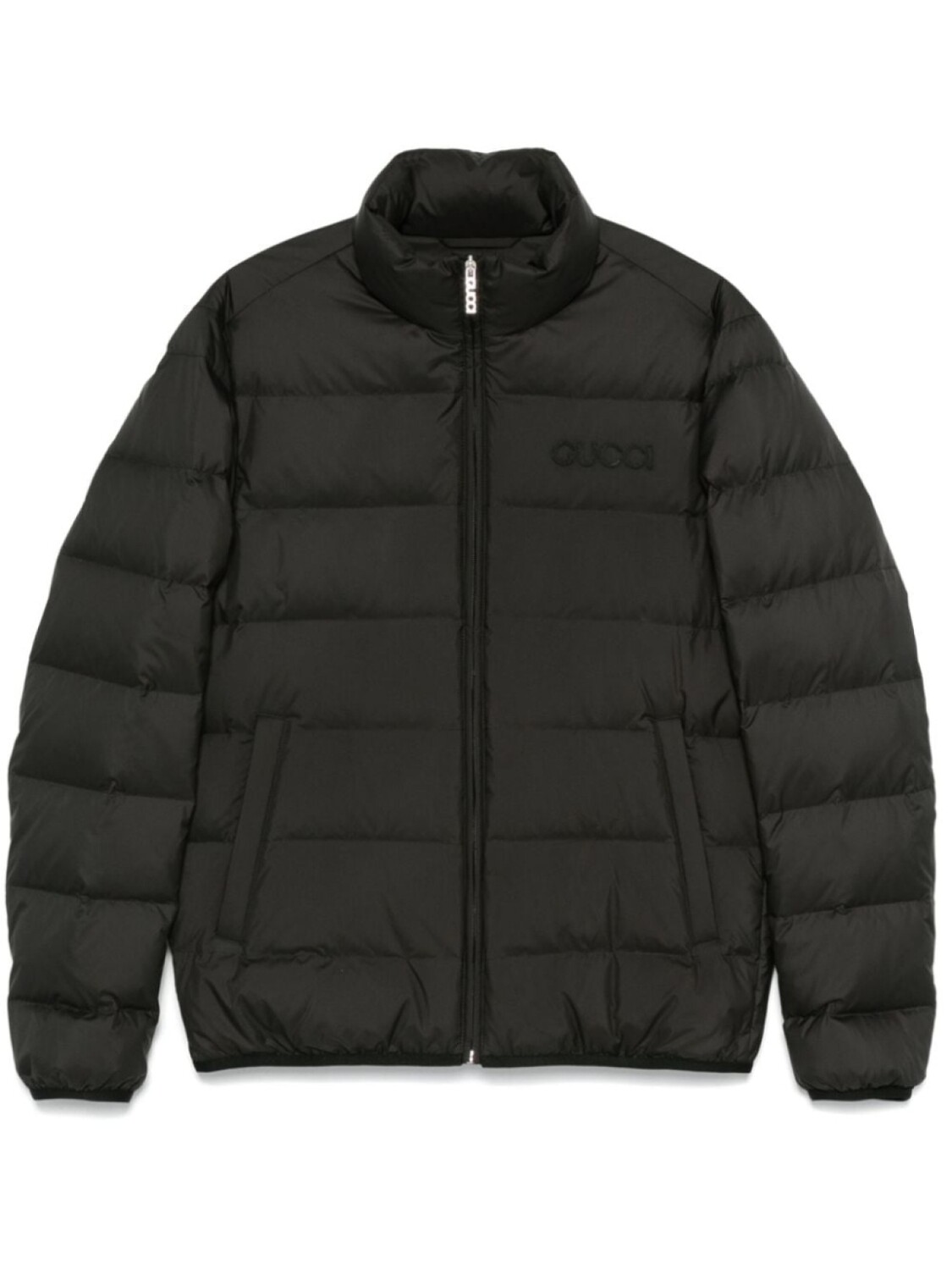 

Пуховик с вышитым логотипом Gucci, серый