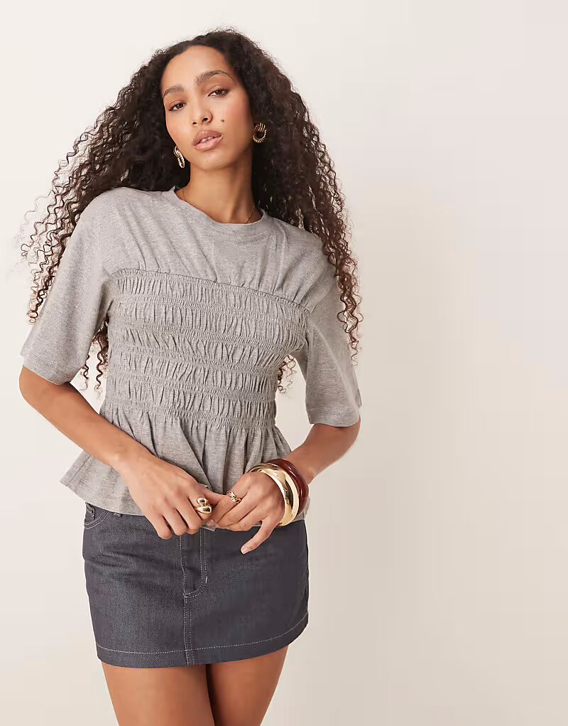 

Футболка с присборенной талией ASOS DESIGN серого меланжевого цвета