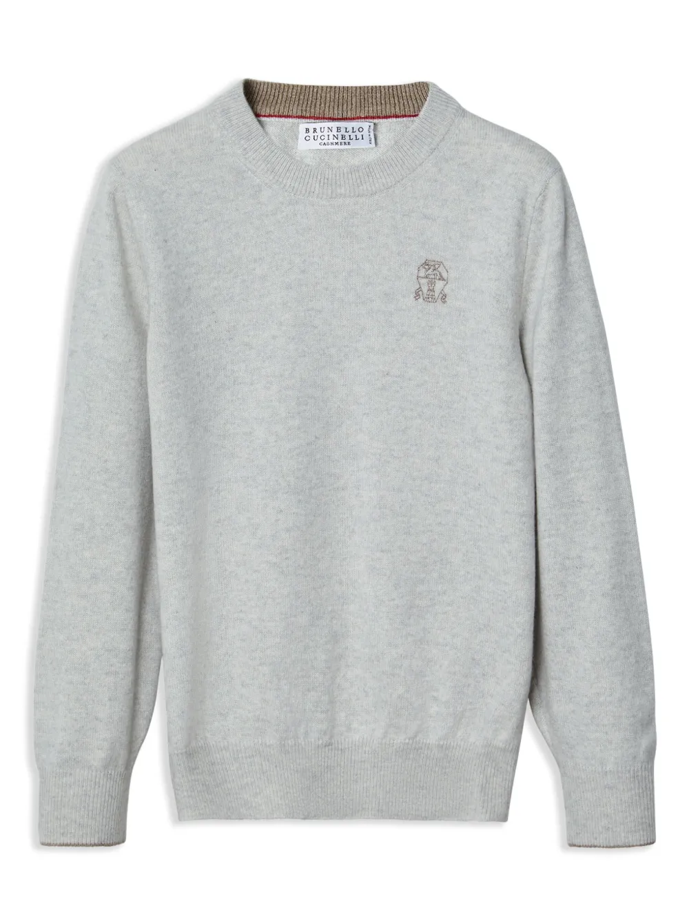 Кашемировый джемпер с вышитым логотипом Brunello Cucinelli Kids, серый