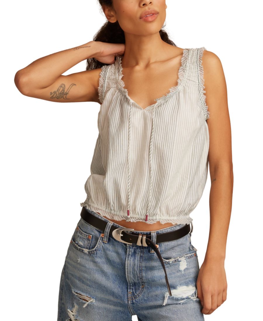 

Женский хлопковый топ без рукавов с принтом Lucky Brand, Green Stripe