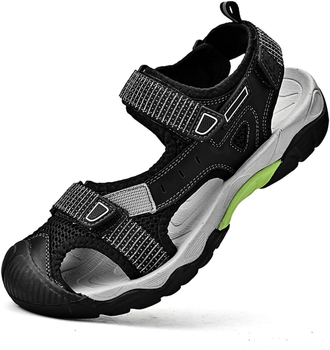 

Мужские кожаные походные сандалии для улицы, водонепроницаемые, легкие спортивные сандалии, регулируемые, пляжные, с закрытым носком, для воды Medasain, черный