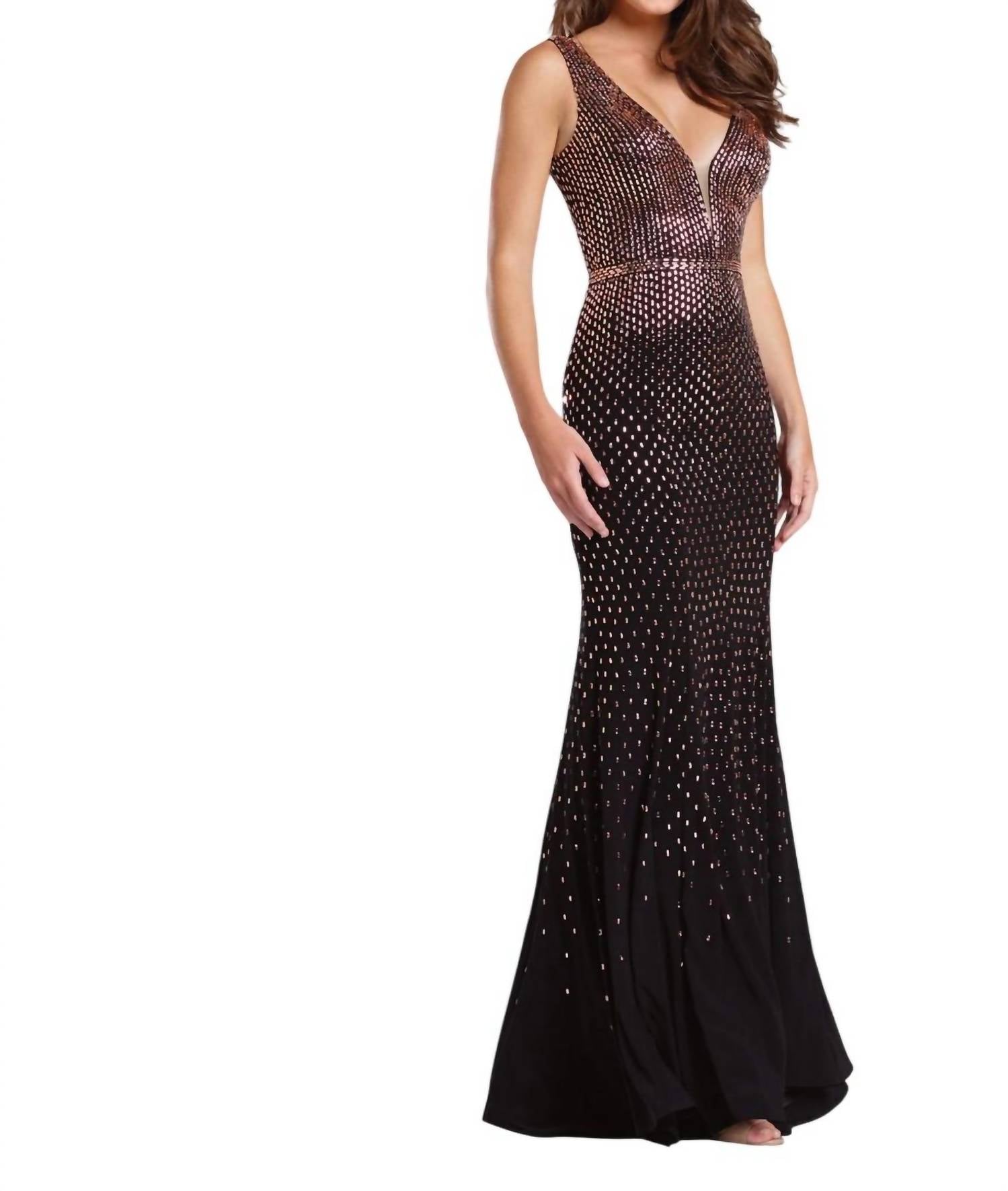 

Черно-бронзовое вечернее платье без рукавов с каменной вышивкой Ellie Wilde