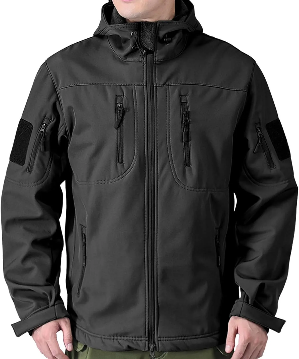 Мужская военная тактическая куртка с флисовой подкладкой Soft Shell, зимнее пальто с капюшоном и множеством карманов Generic, черный — фото 2