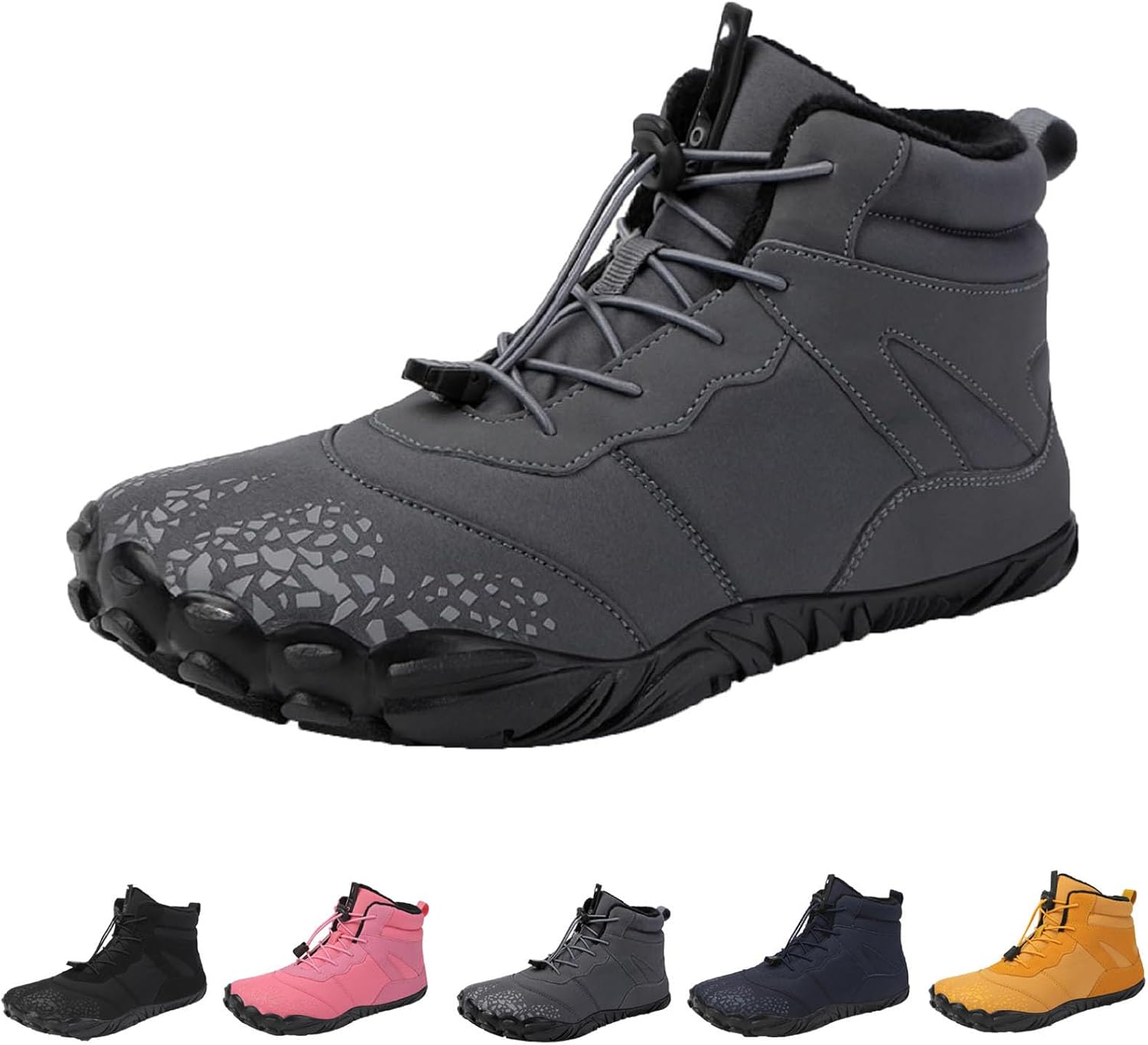 

Зимние противоскользящие ботинки Hike Barefoot для женщин и мужчин, с нулевым перепадом высоты подошвы, кроссовки для бега по пересеченной местности с широким носком Stoneliquid, серый