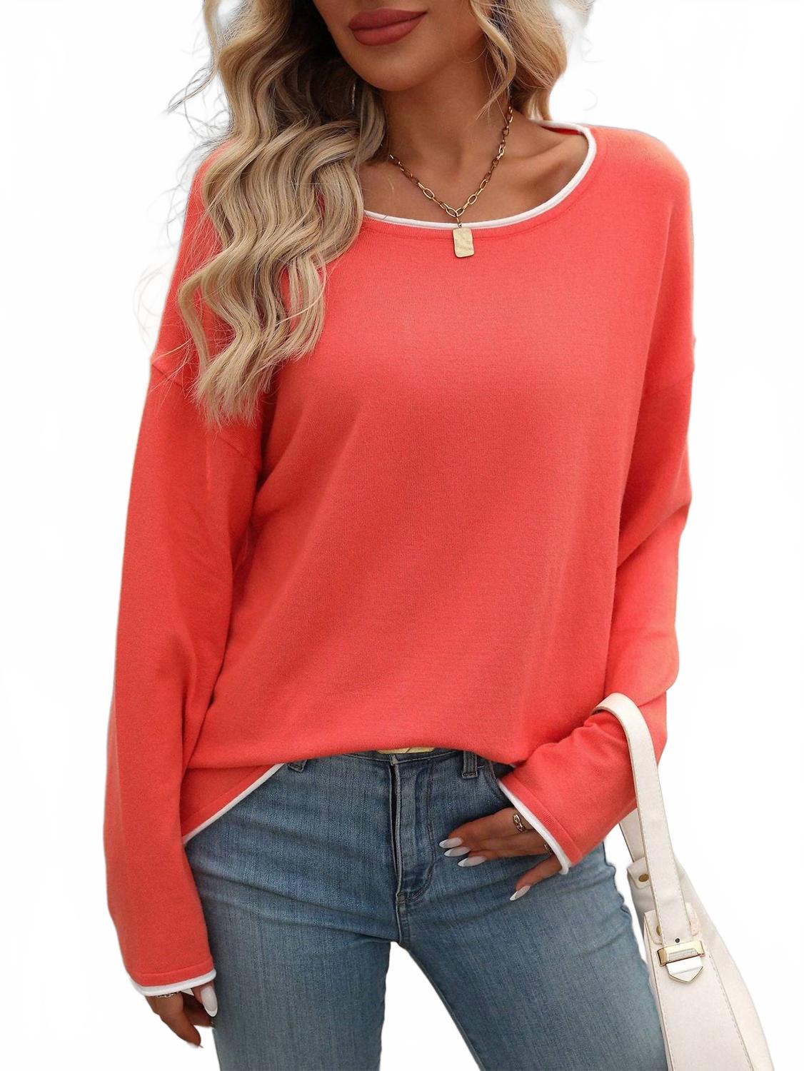 

Свитер из пряжи с круглым вырезом цвета коралла Lovesoft, коралловый